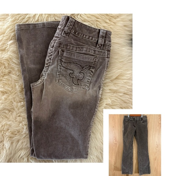 Gitano Chocolate Brown Corduroy Embroidered Flared Bootcut Jeans - Picture 1 of 6